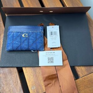 Coach Quilted Denim Card Holder with Gold Accent